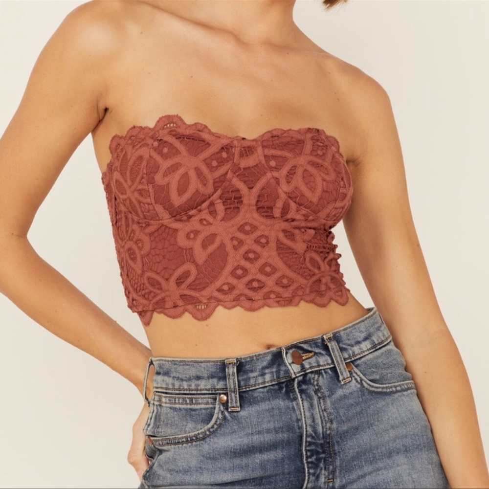 Free People Strapless Lace Crop Top, burnt orange